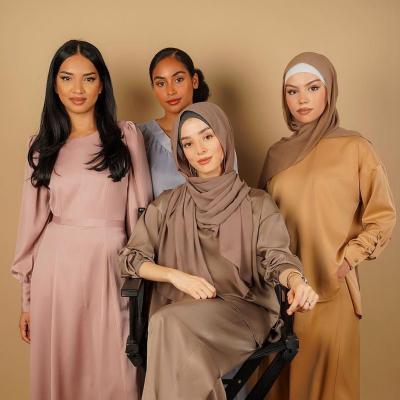 China Satin Long Sleeve Top Blouse And Pants Muslim Islamic Clothing Women Costume Set for sale