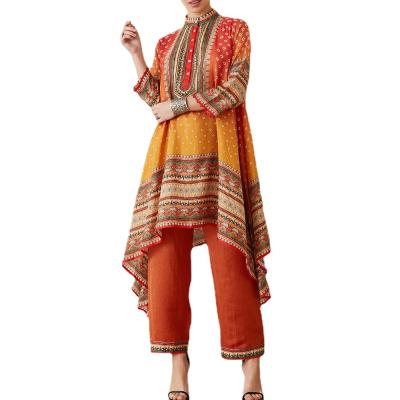 China Polyester GH Gradient Printing Midi To Border Pakistan Muslim Islamic Women Clothing Indian Clothing for sale