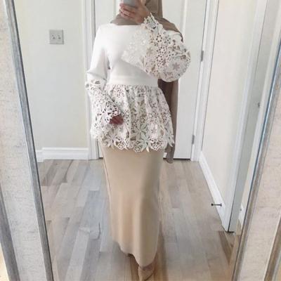 China Modenn Muslim Women Lace Long Sleeve Muslimah Wear Slim Stand Collar Tops Blouse for sale