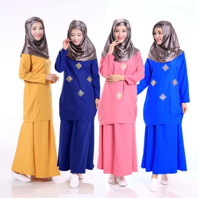 China Wholesale Southeast Asia Muslim Women Dress Malaysi Melayu Abaya Baju Kurung Suit Foil Printing Set GH-301 for sale