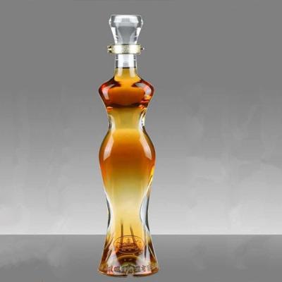 China Super Flint Glass Collar Pretty Woman Body Shaped 500ml Glass Bottle Wine Bottles Champagne Bottle for sale