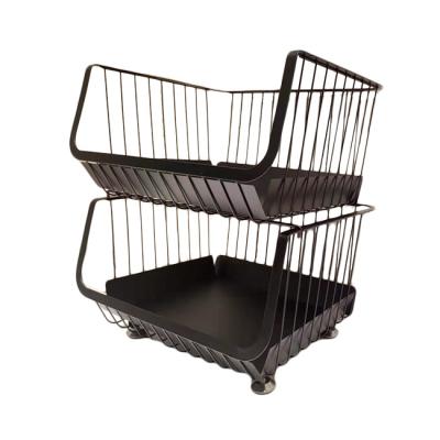 China Sustainable 2 Tiers Wire Multifunctional Storage Basket for sale