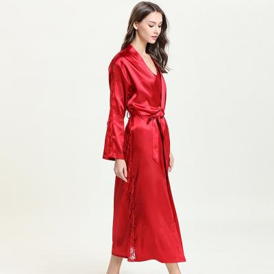 China Women's Winter Sexy Bathrobe Long Robe Christmas Robe Sexy QUICK DRY Silk Satin Long Nightgown With Lace for sale