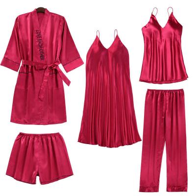 China QUICK DRY Designer Women's Five-Piece Sets Spring Summer Pajamas Lady Sleepwear Nightwear Sexy Nightgown for sale