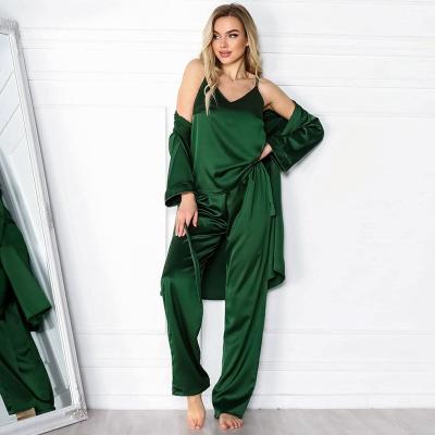 China Korean Style Loose Silk Comfortable QUICK DRY 3 Pieces Set Ladies Home Wear Clothes Loungewear Set for sale