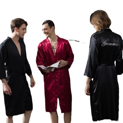 China QUICK DRY Mens Nightgown Summer Mid Length Silk Men's Nightgown Sexy Long Robe for sale