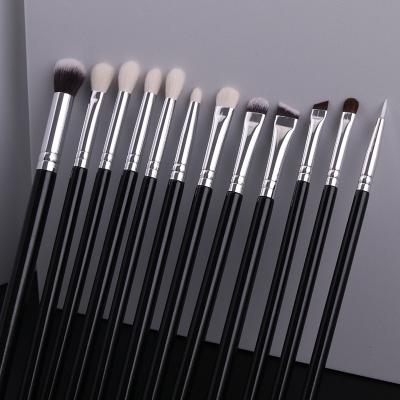 China Angular Blush 12pcs Natural Hair Makeup Tools Accept Customize Logo Private Label Eye Shadow Brushes Style Makeup Black Silver Brush Set for sale