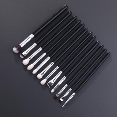 China Angular Blush 12pcs Accept Customize Logo Private Label Eye Shadow Brush Set Style Makeup Black Silver Brush for sale