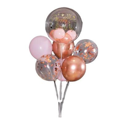 China Advertising Toy Bobo Balloon Clear Transparent Chrome Rose Gold Birthday Balloon With Stick for sale