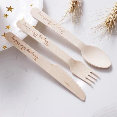 China Popular Custom Printing 160mm Biodegradable Knife Fork Spoon Disposable Wooden Cutlery Set for sale