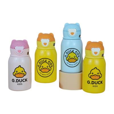 China PORTABLE Cute Kids Silicone Stainless Steel Cartoon Straw Vacuum Insulated Water Bottle With Portable Bag for sale