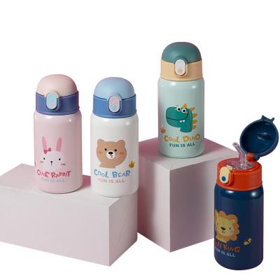 China PORTABLE Fashion Candy Color Cartoon Personalized Kids Vacuum Insulated Water Bottle Tumbler Cups With Straws for sale