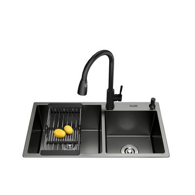 China Without Faucet TALLSEN Double Bowl Stainless Steel Kitchen Sink Handmade Platform Sink for sale