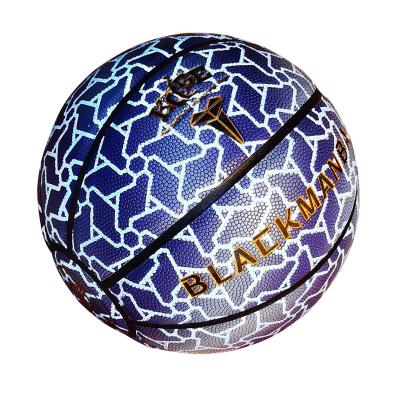 China YeahShoot Indoor Outdoor Basketball Gym Glow in Dark Basketball with Light Basketball, Reflective Glowing Holographic Night Basketball Ball for sale