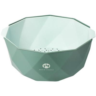 China Sustainable Hot Selling Plastic PP Double Layer Drain Bowl Fruit Vegetable Wash Drain Basket for sale