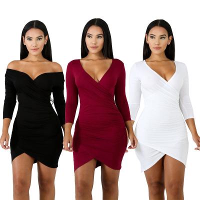 China 2022 Fashion Hot Selling Breathable Mini Dress Party Women Club Long Sleeve Wrap Dresses With Long Sleeves In Solid Color for sale