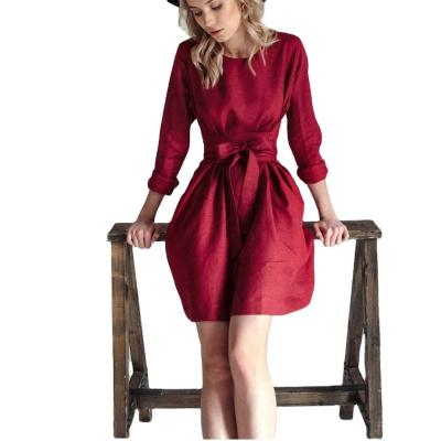 China Anti-Static Sheer Trendy Color Crewneck Fashion Tunic Vestidos Midi Dress Canvas Women Sheath Long Tight Ribbing Casual Dress for sale