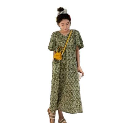 China Summer Short Sleeve Anti-static Woman Dresses Maxi Long Dress Women's Retro Temperament Floral Printing Dress for sale