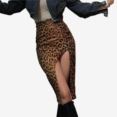 China New fashion sexy leopard print anti-static hot sale one-line slit skirts leopard print skirts club leopard Mini Short Skirt for sale