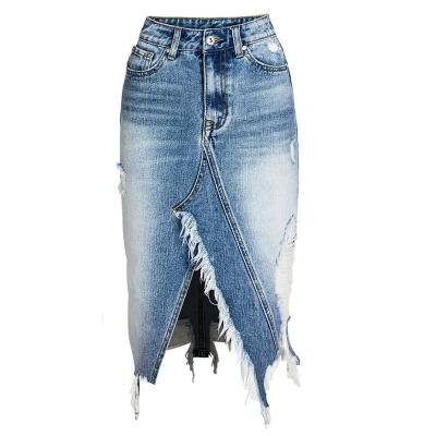 China European anti-static classic design tassels ladies jeans skirt button hole plus skirt ladies denim skirt for sale