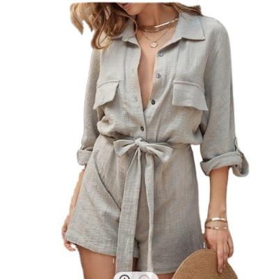 China Summer QUICK DRY Solid Casual Cotton Jumpsuit Shorts Jumpsuit Playsuit Clothing Overalls Canvas Loose Shorts Rompers for sale