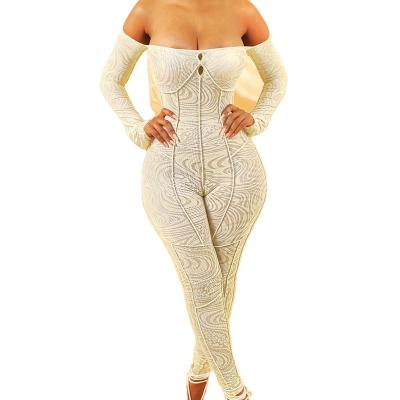 China Hot Selling QUICK DRY Women Clothing Hot Sale Slash Neck Damaskeen Printed Sexy Long Sleeve Overalls For Women for sale