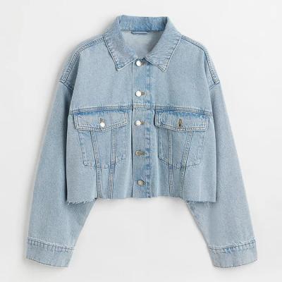 China Fashion High Quality Women's Denim Stylish Women's Breathable Denim Coat Lapel Long Sleeve Short Button Design for sale