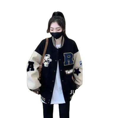 China Newest Style Viable Lady Jacket 3D Embroidered Patched Baseball Stylish Jackets Unisex Oversized Causal Jacket for sale