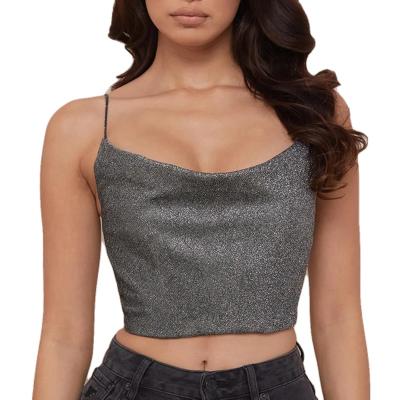 China Elegant Women's Sexy Crop Top Breathable Sequin Halter Sleeveless for sale