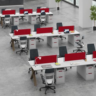 China LANRAN E1 MFC Computer Office Desk Furniture Set Waterproof 6 Panel Staff Large Red Tables for sale