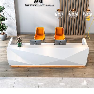 China Unique White Appearance LANRAN E1 Panel Office Desk Reception Glossy Wood Based Beauty Salon for sale