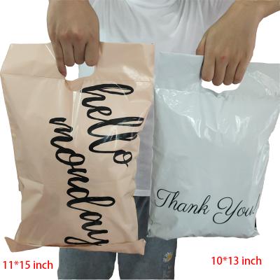 China Nice Printing Custom Branded Mailing Bags For Clothes Pink Nude Beige Messenger Shipping Mailer Bag Thank You Poly Mailers With Die Cut Handle for sale