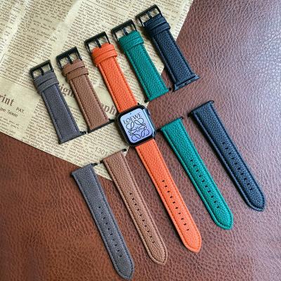 China Genuine Leather Apple Watch Band 41/45mm Soft Leather Litchi/Men Women Watch Straps Pebbled (Grain) For 7/6/5/4/3/2/1 Watches Apple for sale