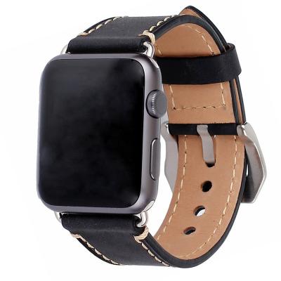 China Fanshion NATO Watchband Factory Direct Vintage Iron Square Button Apple Horse Patterned Leather Watchband For Apple Watch for sale