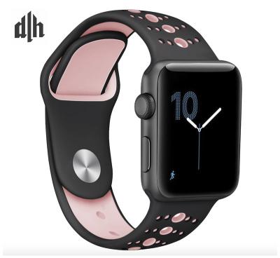 China Fanshion Silicon Sports Watch Band Strap Waterproof Breathable Rubber Band For Apple Watch 1234 38mm 42mm Dual 44mm Color for sale