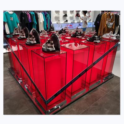 China Fashionable With LED Customized Unique Acrylic Sports Shoe Shop Display Stand Shoe Display Island for sale