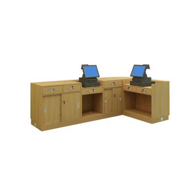 China Veneered Wood Cashier Counter , MDF Retail Store Cashier Counter With Display Stand Cabinet for sale