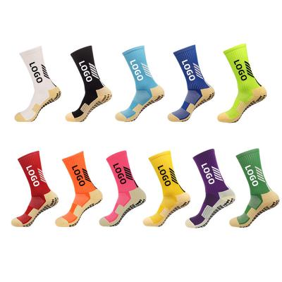 China Designer Custom Thick Breathable Terry Mesh Jacquard Sweat-absorbent Logo Brands Anti Slip Football Socks Custom Grip Socks With Bundles for sale