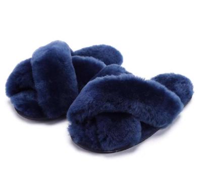 China Hot-selling winter fashion trend women's real wool Fuzzy Australia Sheepskin warm fluffy slippers flat slipper custom fashion for sale