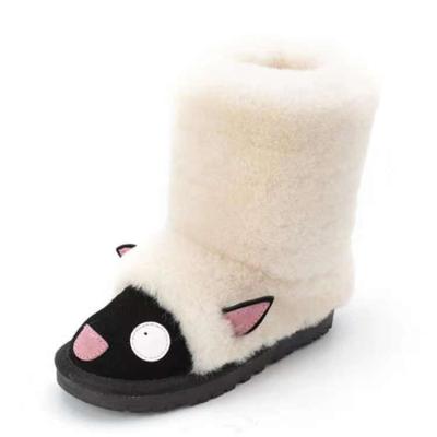 China Cow Suede Sheepskin Wool Fur Lining Round Hot Selling Youth Children Winter Leather Top Boots for sale