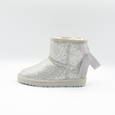 China Round High Quality Sequin Sheepskin Upper Wool Lined Kids Winter Fur Boot for sale