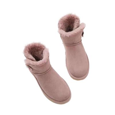 China Anti Slippery Hard Sole Round TPR Child Shoes Girl Rejects Fashion Ankle Leather Sheepskin Real Scratching Warm Cut Kids Boots for sale