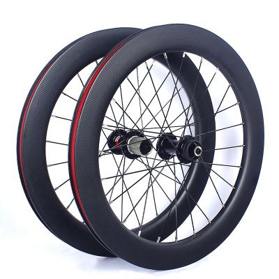 China 20 Inch Carbon Fiber Center Lock Folding Bike Bicycle Wheelset 451/406 Disc Brake Bearing 50mm 8-11speed 24H 100x135mm for sale