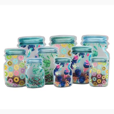 China Bottle Shape Plastic Food Pouch Nuts Mason Jar Reusable Zipper Bag Moisture Proof for sale