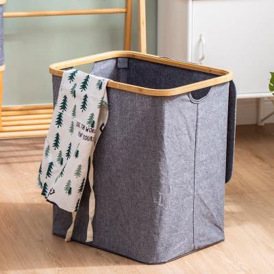 China Bamboo Foldable Storage Clothes and Kids Toys Hamper Laundry Basket Clothes Storage Basket with Lid and Handle for sale