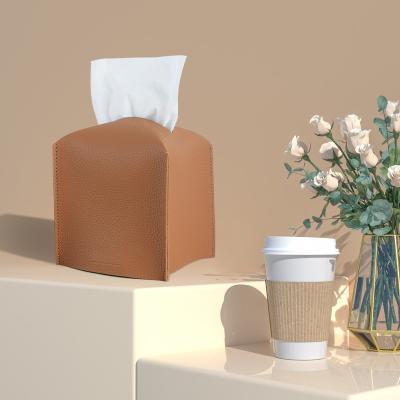 China Customized Minimalist Color Soft Leather Foldable Tissue Box Napkin Holder For Living Room Kitchen Office Tissue Boxes for sale