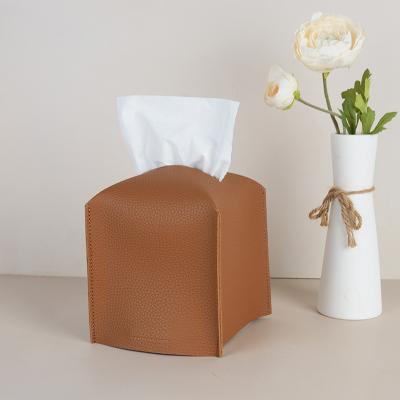 China Square Minimalist Office Decor Tissue Box Lid Living Room PU Leather Case Roll Paper Dispenser For Bathroom Vanity Countertop for sale