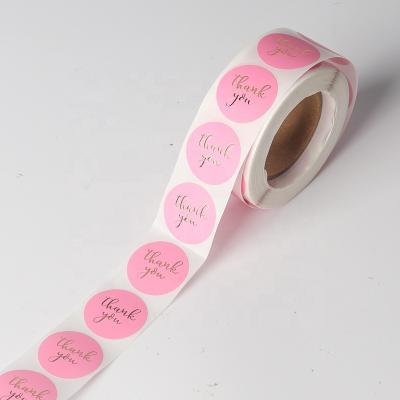 China Waterproof Custom Printing Pink Color Self Adhesive Vinyl Order Circular Thank You Sticker 500 Thank You For Supporting My Small Business for sale