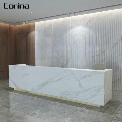 China Contemporary Style Luxury Textured Marble Textured Outdoor Solid Acrylic Outdoor Reception Counter for sale