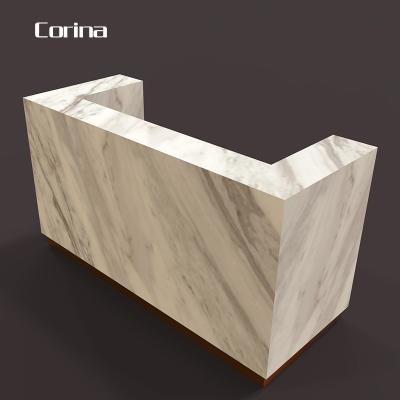 China Seamless Common Modern White Corians Office Furniture Reception Counter Living Room White Reception for sale